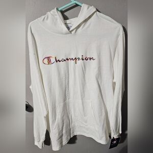 NWT Champion powerblend womens fleece pullover hoodie w/ rainbow script logo XL